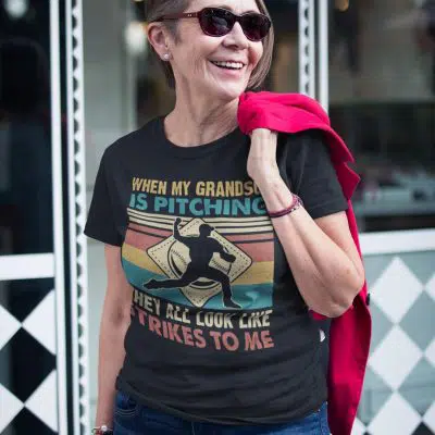 Alternative view of When My Grandson Is Pitching They All Look Like Strikes To Me T-Shirt - Proud Baseball Grandson V-Neck