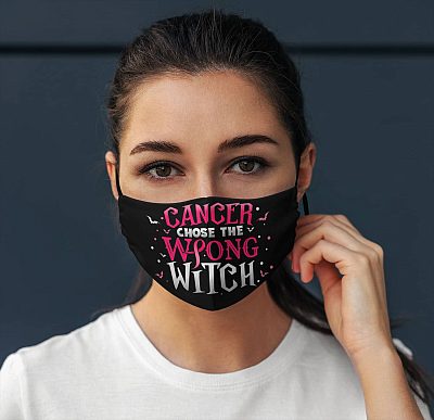 Alternative view of Cancer Chose The Wrong Witch Halloween Pink Pumpkin Washable Reusable Custom Printed Cloth Face Mask Cover