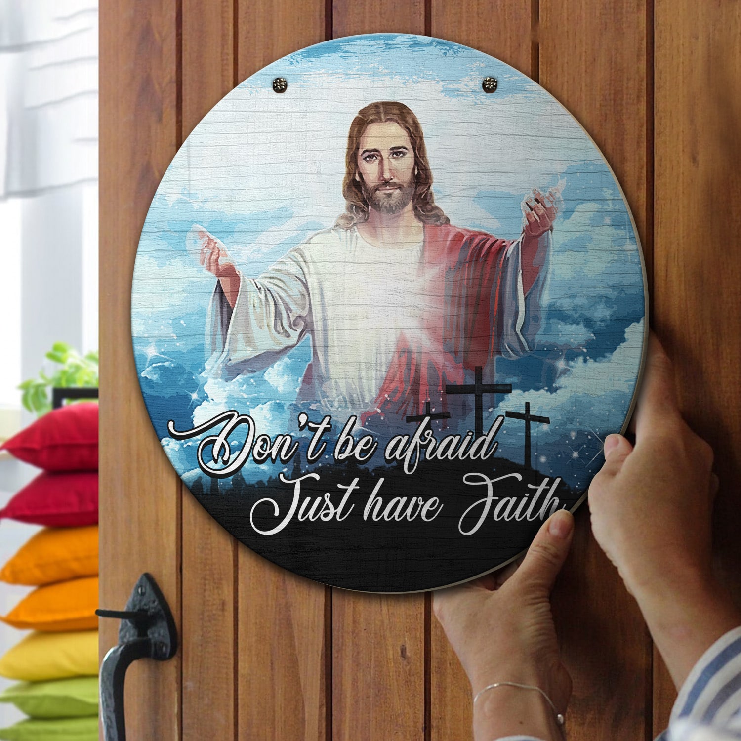 3o. Don't Be Afraid Door Sign Mockup 13