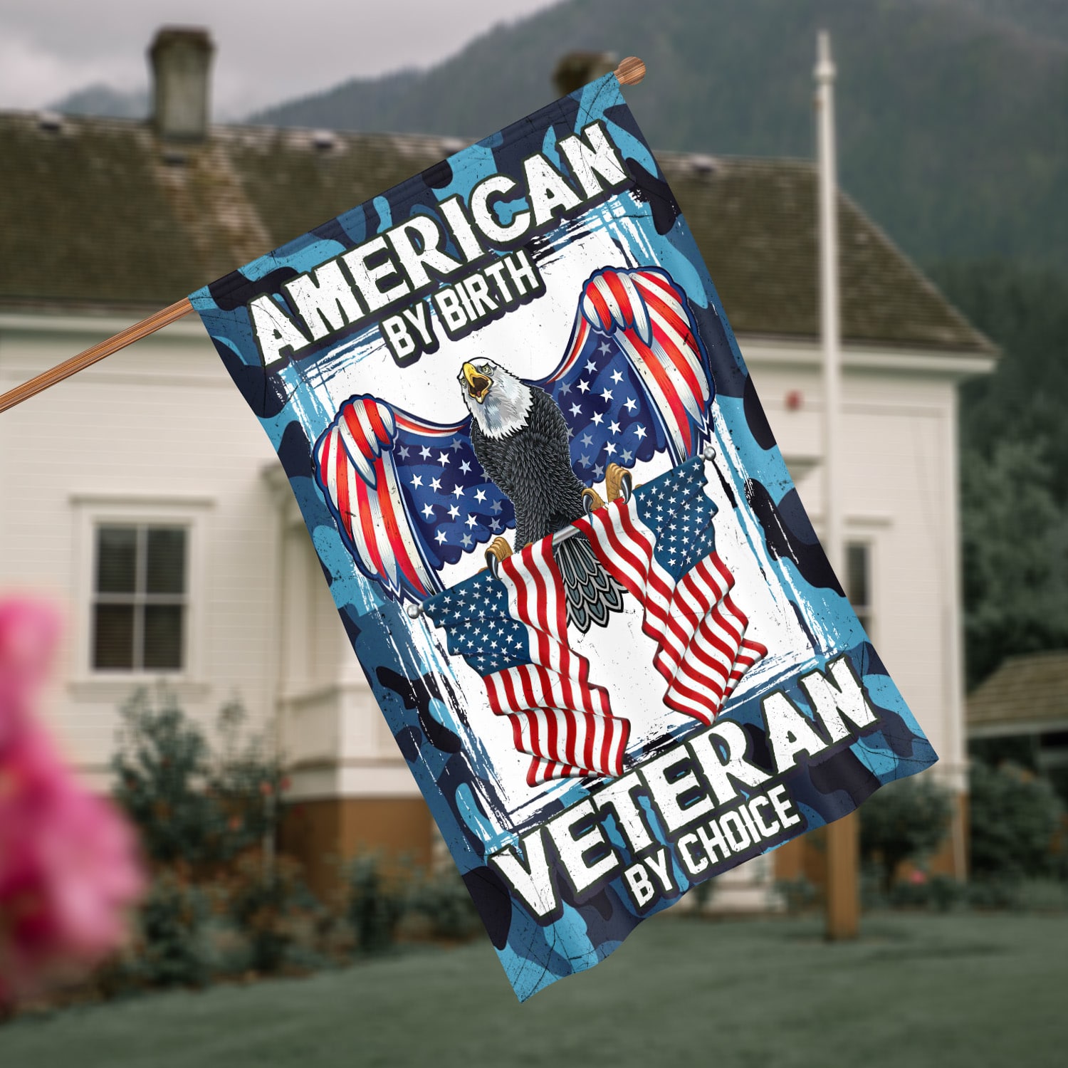 6kt. American By Birth Veteran 30x40 House Flag Mockup 4