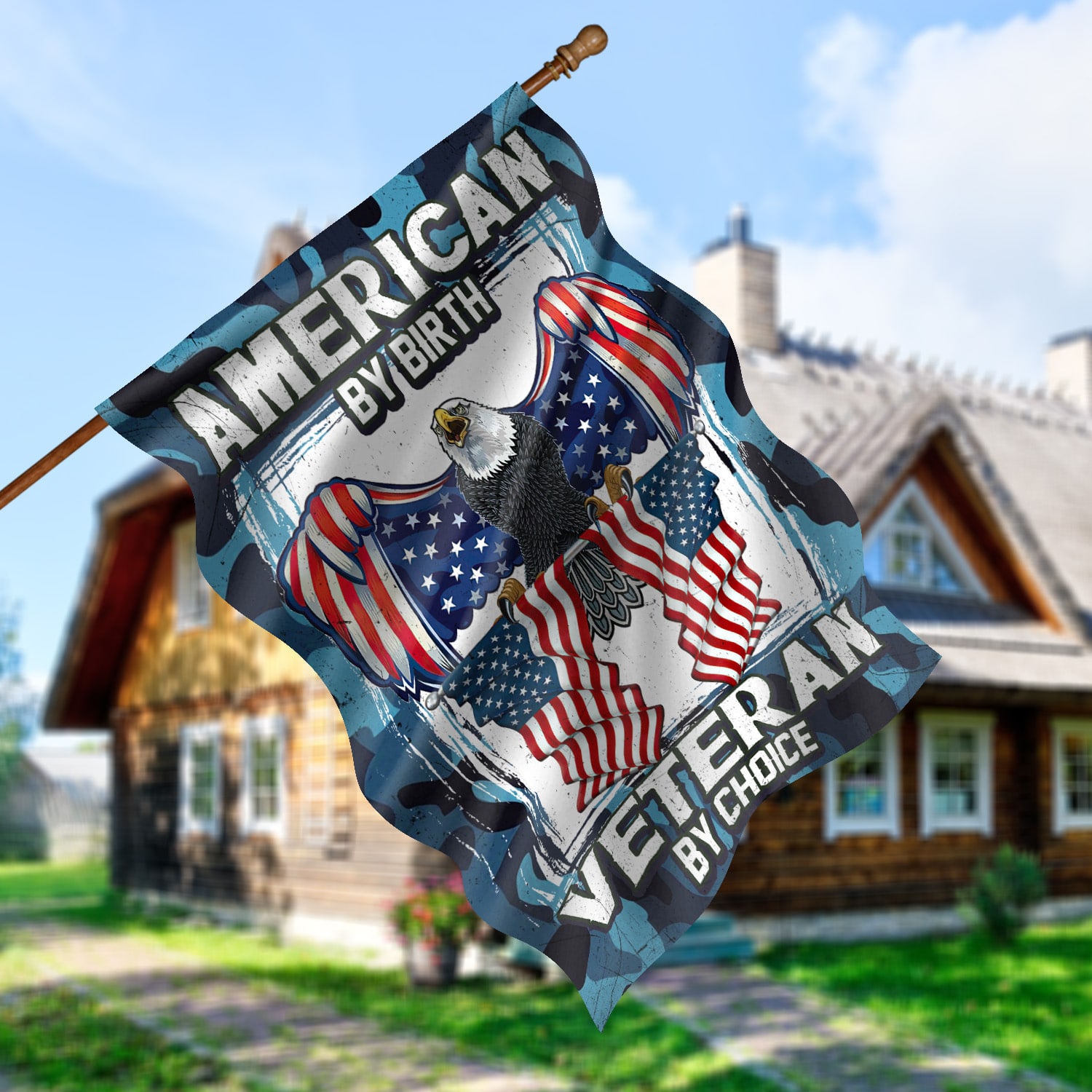 6kt. American By Birth Veteran 30x40 House Flag Mockup 5
