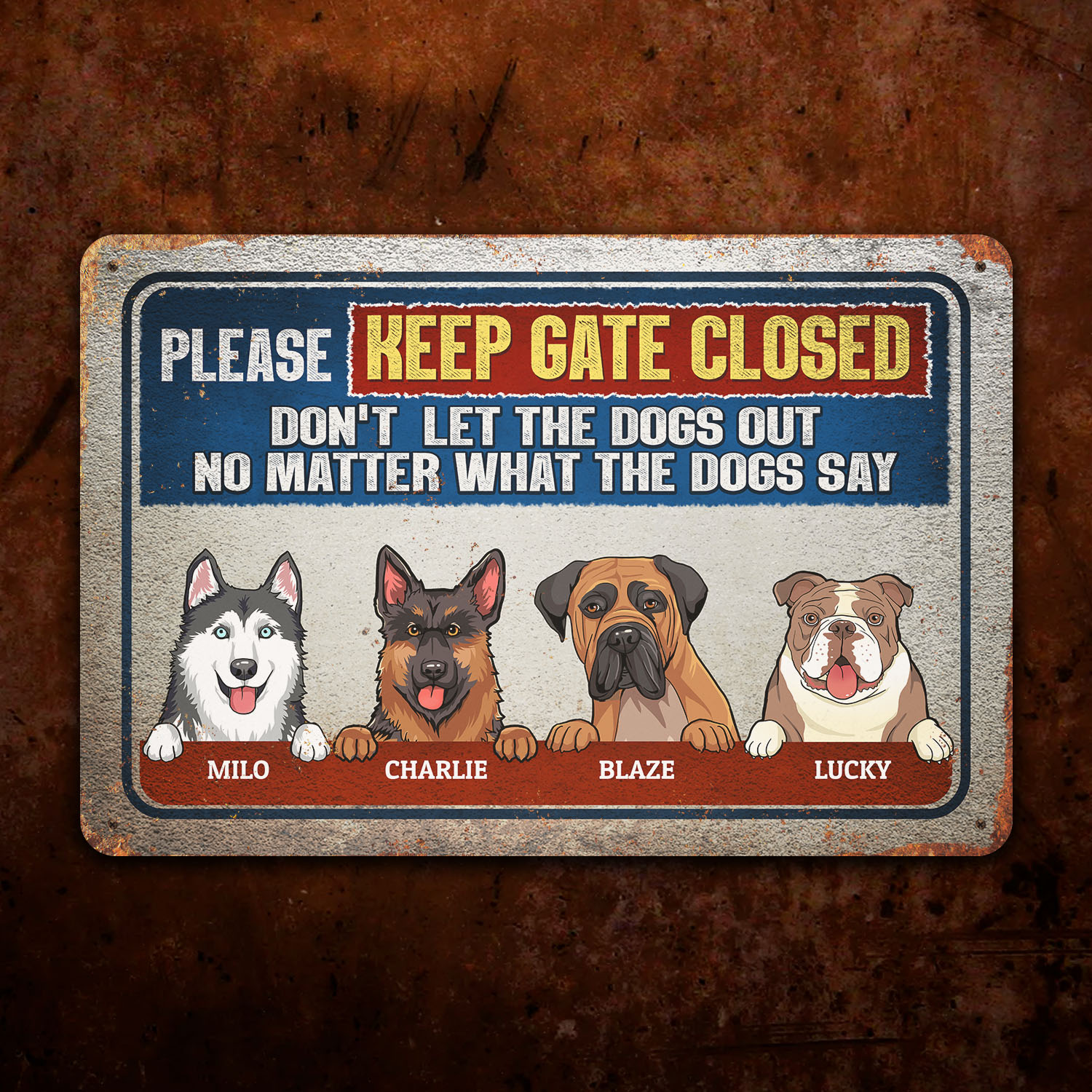 9vt. Dog Please Keep Gate Closed Sign 4 (sample Design) Metal Sign Mockup 14