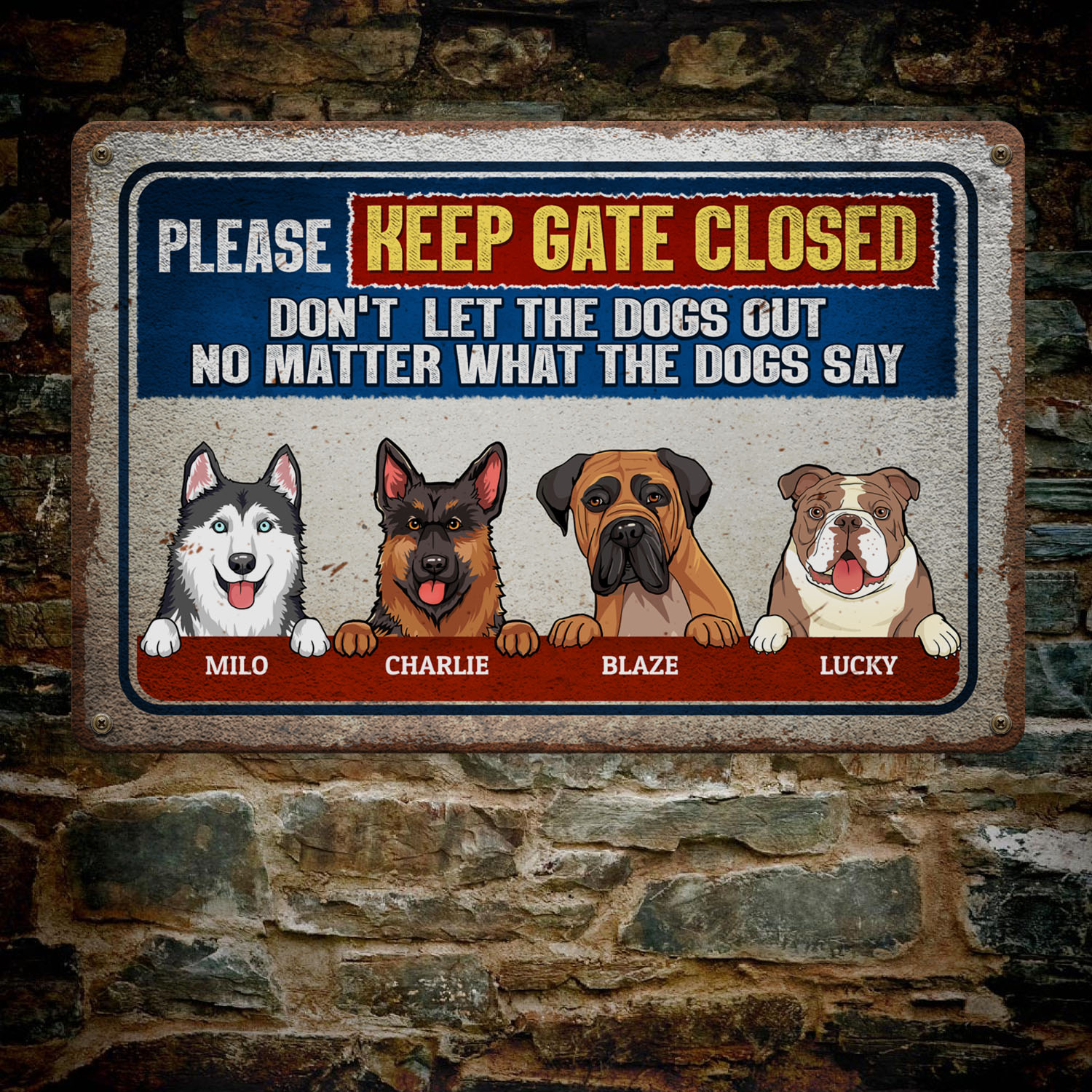 9vt. Dog Please Keep Gate Closed Sign 4 (sample Design) Metal Sign Mockup 7