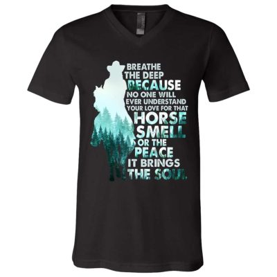6VT. Breathe The Deep Horse, Black, V-Neck T-Shirt