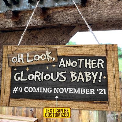 Alternative view of Personalized Date Oh Look Another Glorious Baby Coming Decorative Rectangle Wooden Door Sign - Front Porch Sign Decor