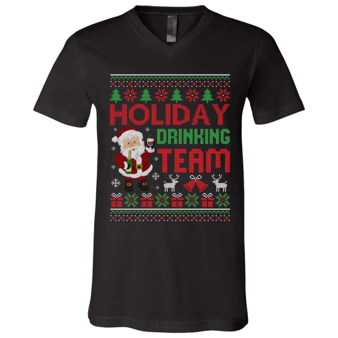 1Th. Holiday Drinking Team, Black, V-Neck T-Shirt