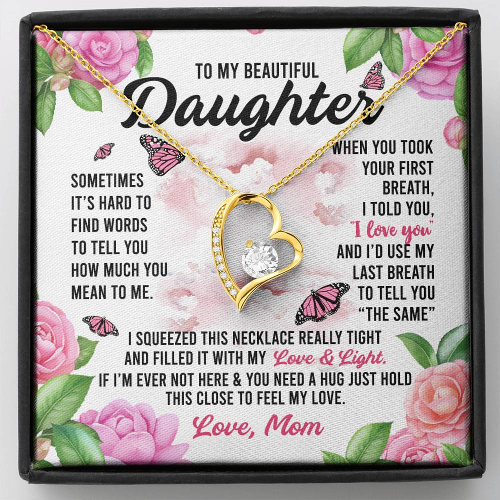 Sometimes It’s Hard to Find Words I Love You Mom Daughter Gift Forever Love Pendant Necklace - Forever Love Necklace (18K Yellow Gold)