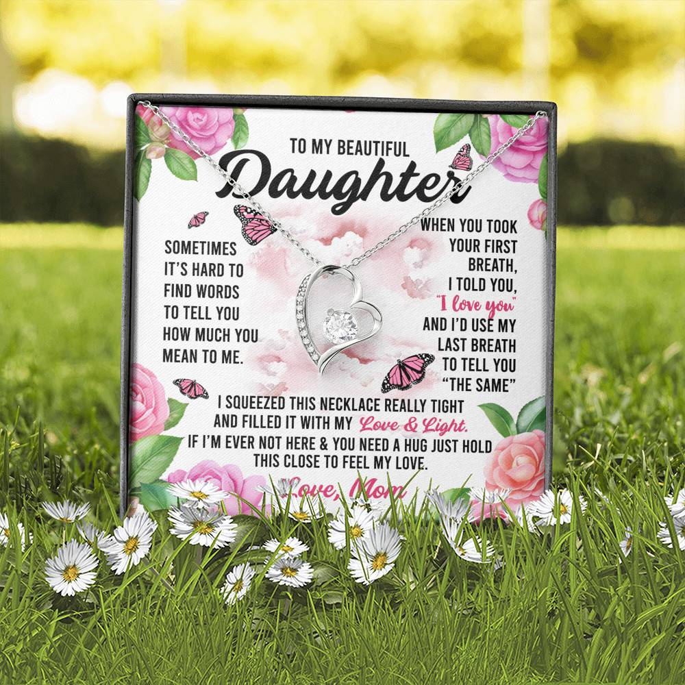 Sometimes It’s Hard to Find Words I Love You Mom Daughter Gift Forever Love Pendant Necklace