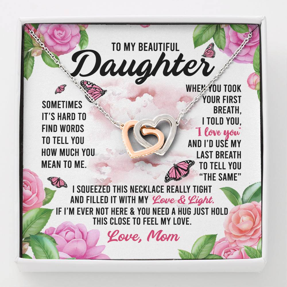 Sometimes It’s Hard to Find Words I Love You Mom Daughter Gift Interlocking Hearts Pendant Necklace - Interlocking Hearts Necklace