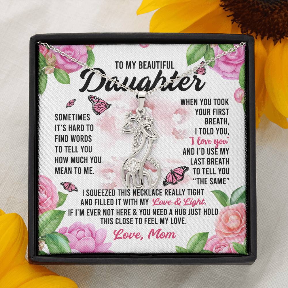 Sometimes It’s Hard to Find Words I Love You Mom Daughter Gift Giraffe Pendant Necklace