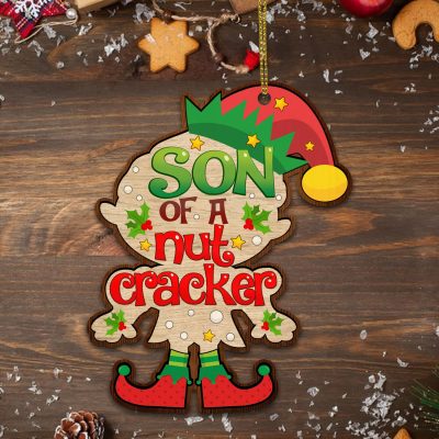 Alternative view of Son of a Nutcracker Funny Christmas Bleached Custom Shaped Wooden Christmas Ornament Keepsake