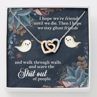 I Hope We're Friends Until We Die Then I Hope We Stay Ghost Friends Interlocking Hearts Pendant Necklace - Interlocking Hearts Necklace