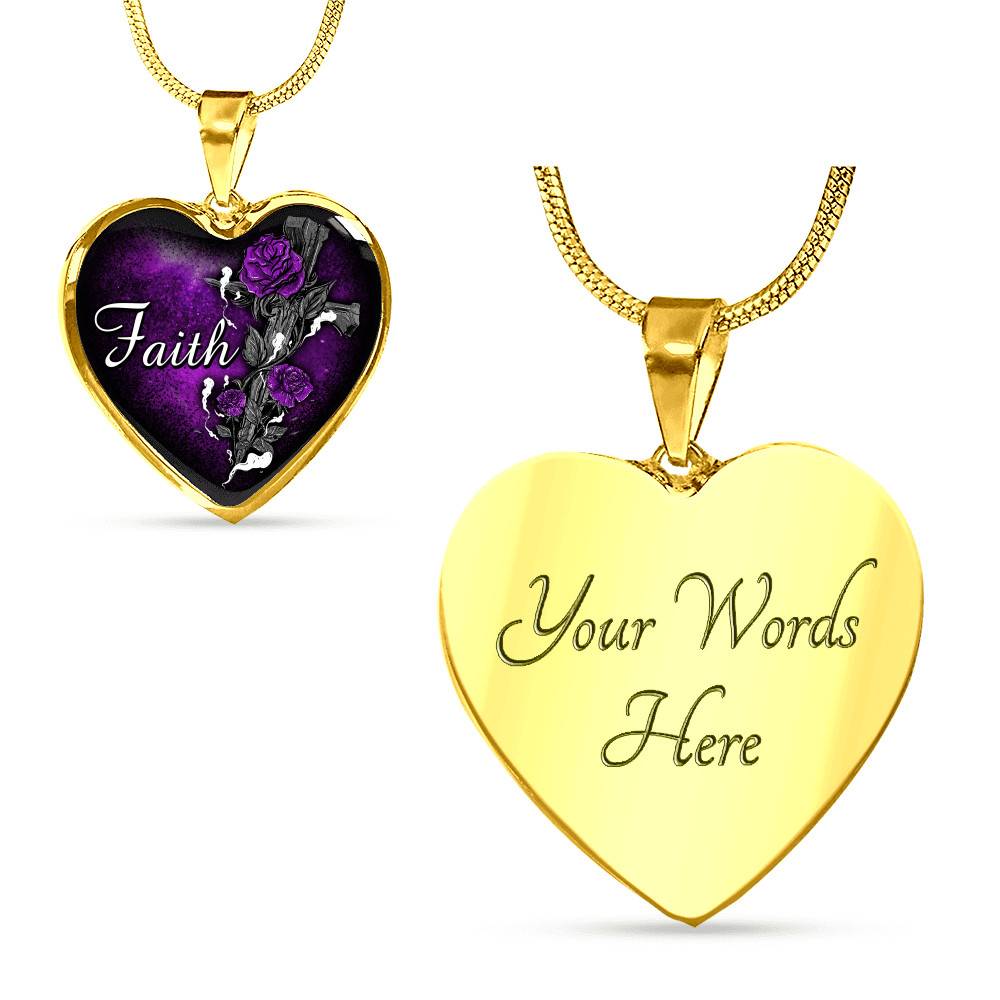 Faith Cross And Roses Heart Pendant Necklace - Christian Necklace For Women