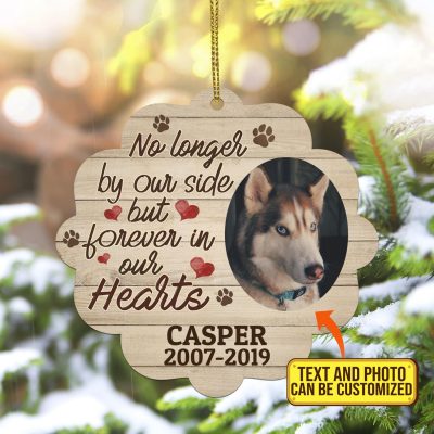 Alternative view of No Longer By Our Side But Forever In Our Hearts Personalized Photo Custom Shaped Wooden Christmas Ornament