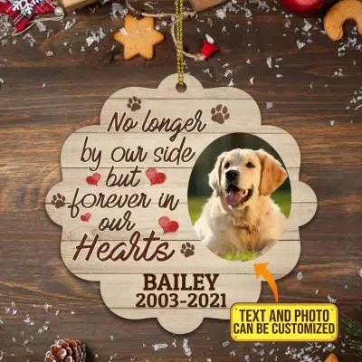No Longer By Our Side But Forever In Our Hearts Personalized Photo Custom Shaped Wooden Christmas Ornament