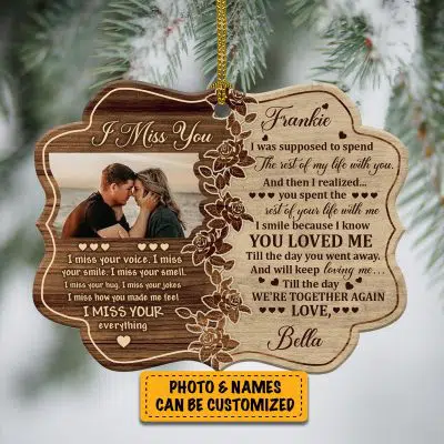 Personalized Photo I Miss You I Miss Your Voice I Miss Your Smile Couple Custom Shaped Wooden Christmas Ornament