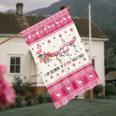 I Am Dreaming Of A Pink Christmas Flamingo Decorative Garden Flag - House Flag - Breast Cancer Awareness Wall Flag
