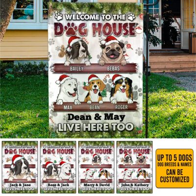 Custom Dog Breeds Christmas Welcome to The Doghouse It's a Ruff Joint Outdoor Indoor Decorative Garden Flag - House Flag