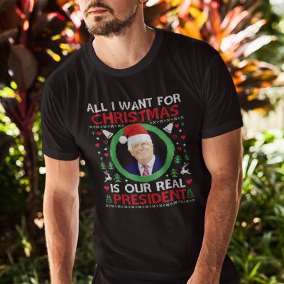 Alternative view of All I Want For Christmas Is Our Real President Funny Trump Wear Santa Hat T-Shirt - V-Neck Shirt