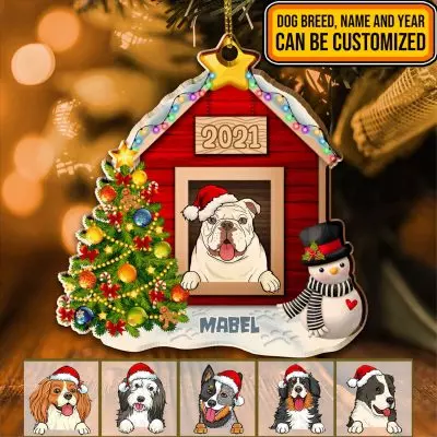 Personalized Dog Breeds Christmas Dog House Custom Shaped Ornament - Custom Name Christmas Dog Ornaments