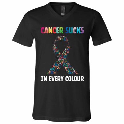 20 HG. Cancer Sucks In Every Colour, Black, V-Neck T-Shirt
