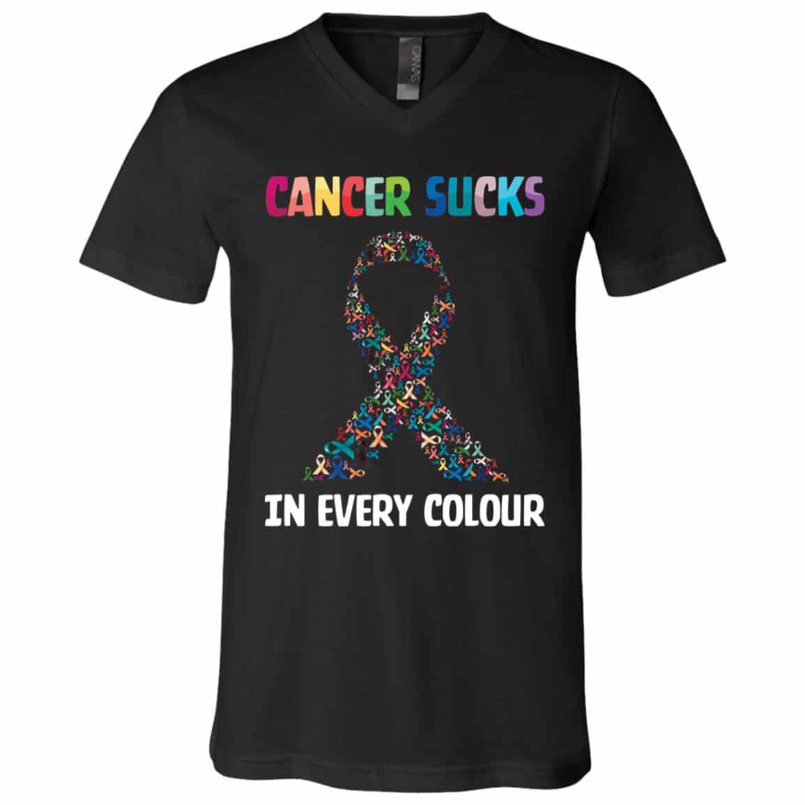20 HG. Cancer Sucks In Every Colour, Black, V-Neck T-Shirt