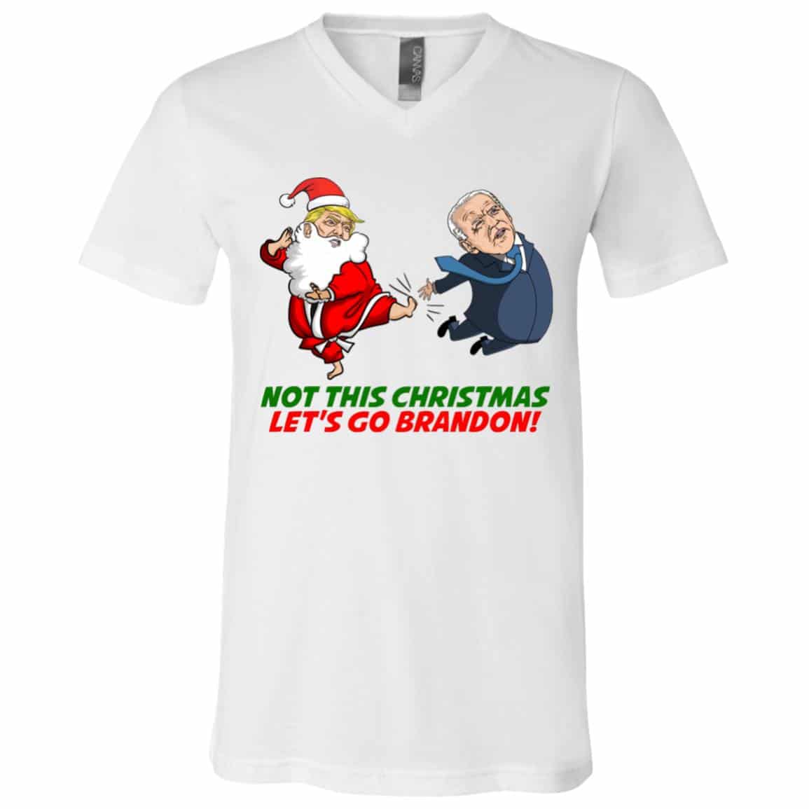 1Th.No This Christmas Let's Go Brandon - tee white, White, V-Neck T-Shirt 1Th.No This Christmas Let's Go Brandon - tee white, White, V-Neck T-Shirt