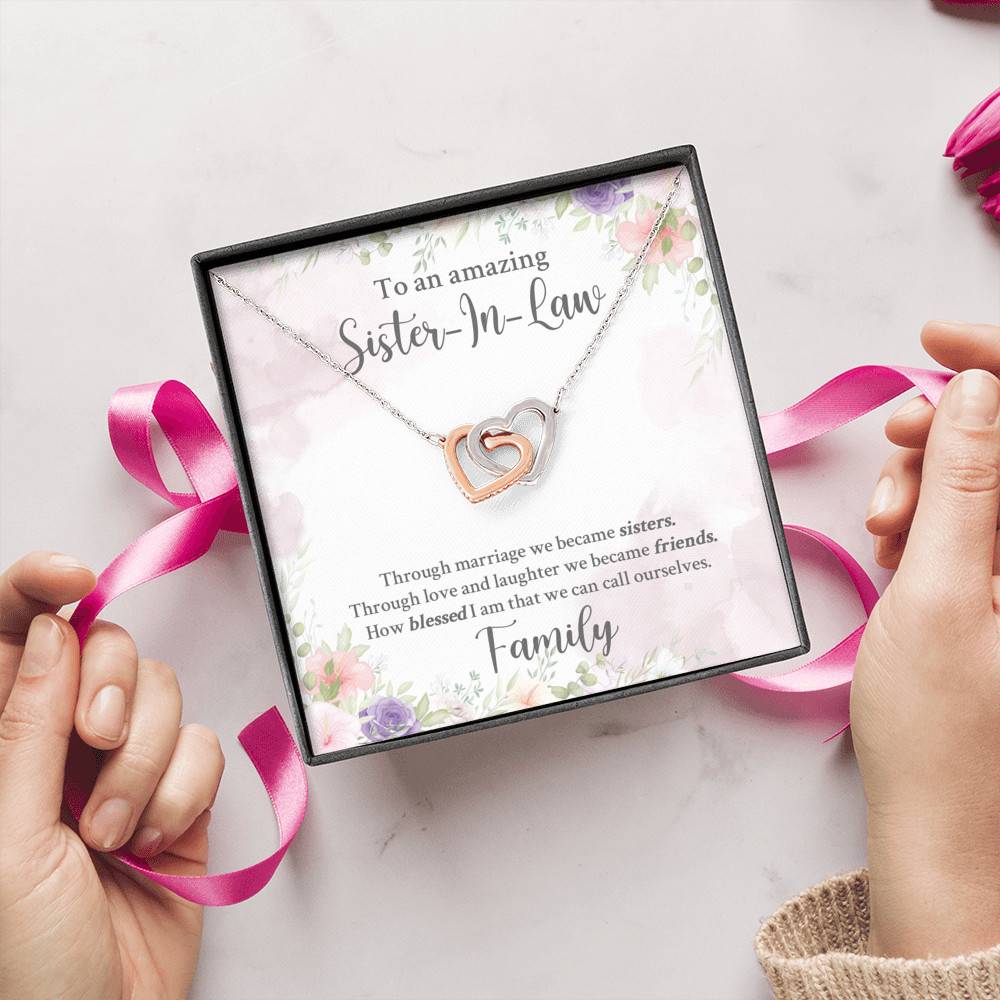 To An Amazing Sister In Law Through Marriage We Became Sisters Interlocking Hearts Pendant Necklace