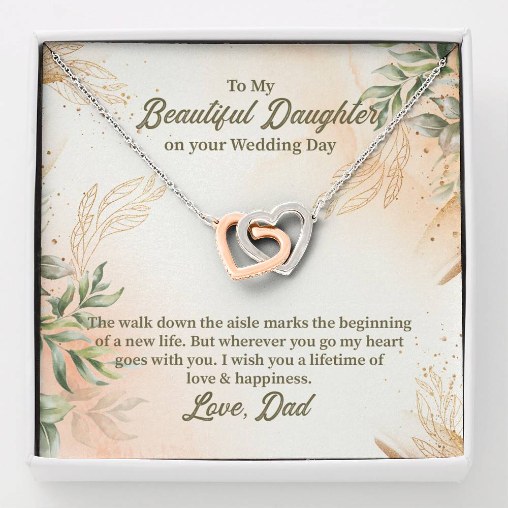 From Dad To My Beautiful Daughter On Your Wedding Day The Walk Down Interlocking Hearts Pendant Necklace - Interlocking Hearts Necklace