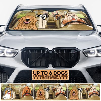 Personalized Dog Breeds Car Auto Sun Shade - Funny Custom Peeking Dogs in Car Front Window Sunshade