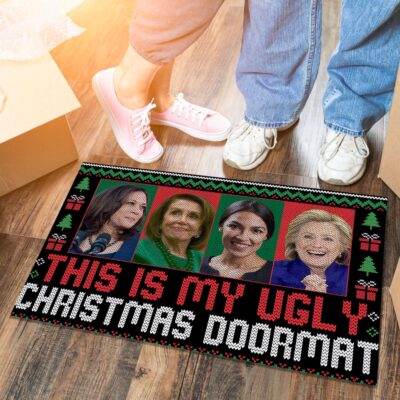 Alternative view of This Is My Ugly Christmas Outdoor Indoor Doormat - Funny Harris Pelosi Alexandria Ocasio-Cortez Clinton Doormat