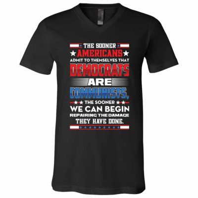 3Th. Democrats Are Communists, Black, V-Neck T-Shirt
