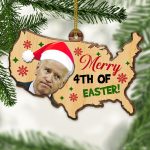 Merry 4th Of Easter Biden Decorative Custom Shaped Wooden Christmas Ornament
