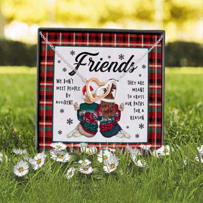Alternative view of Friends We Don't Meet People By Accident They're Meant to Cross Our Path Bestie Interlocking Hearts Pendant Necklace
