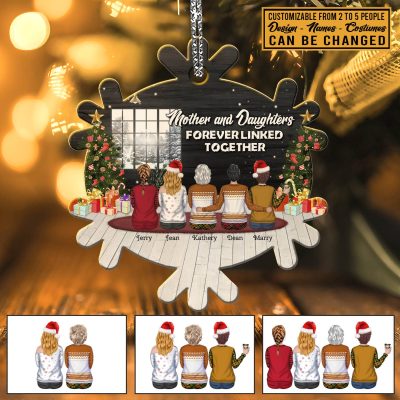 Custom Family Ornament Mother and Daughters Forever Linked Together Decorative Custom Shaped Wooden Christmas Ornament
