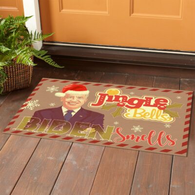 Alternative view of Funny Anti Biden Christmas Doormat Jingle Bells Biden Smells Entrance Indoor Outdoor Decorative Doormat