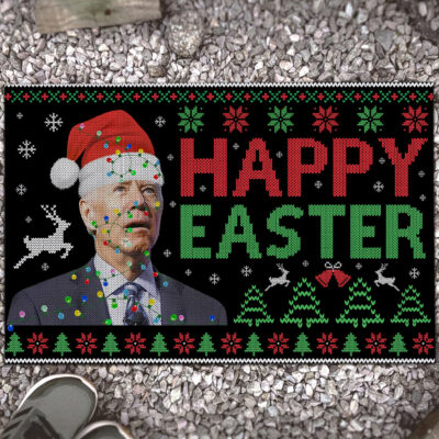 Happy Easter Funny Santa Biden Christmas Entrance Indoor Outdoor Decorative Doormat