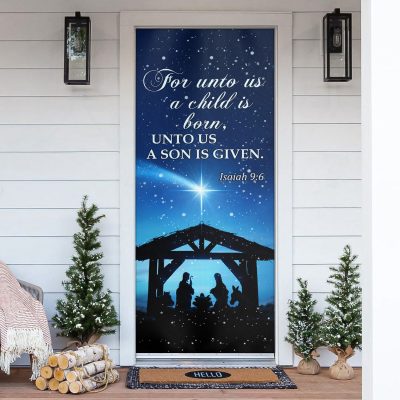 Alternative view of For Unto Us A Child Is Born Unto Us A Son Is Given Printed Door Cover - Christmas Farm Door Cover
