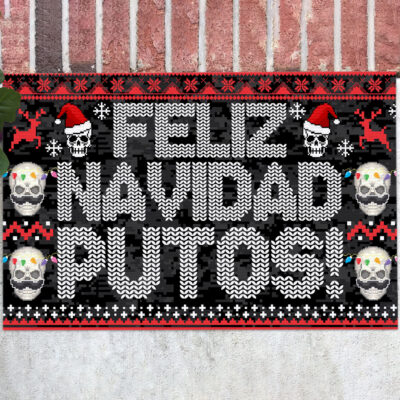 Feliz Navidad Putos Ugly Christmas House Doormat - Funny Christmas Outdoor Indoor Doormat