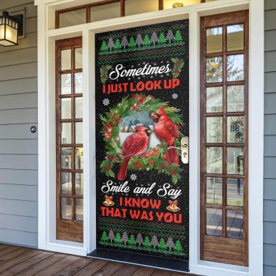 Alternative view of Sometimes I Just Look Up Smile And Say Decorative Front Door Cover - Christmas Door Cover Decorations
