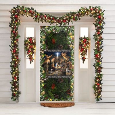 Alternative view of Jesus is Born Christmas New Year Eve Door Cover - Christmas Party Decorations - Holiday Door Covers