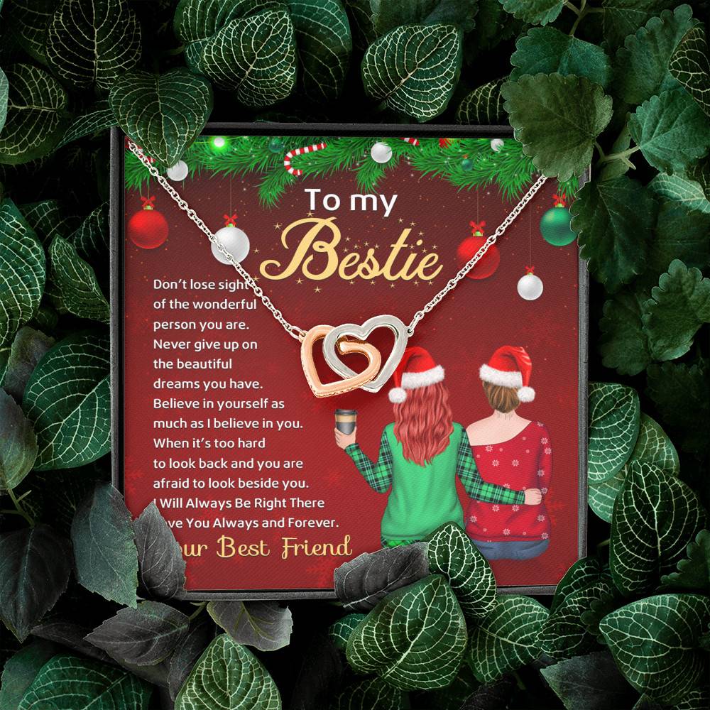 Bestie Don't Lose Sight of the Wonderful Person You Are Never Give Up Interlocking Hearts Pendant Necklace