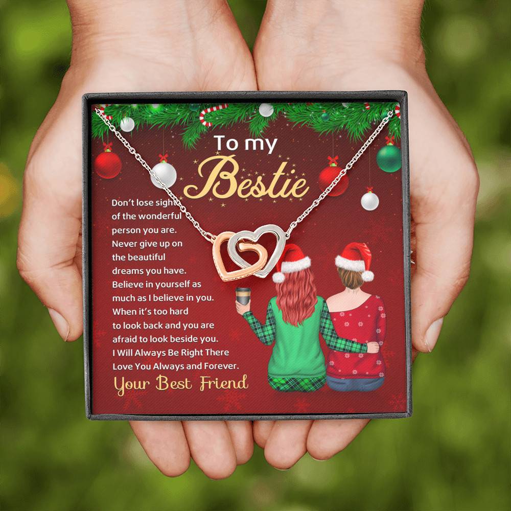 Bestie Don't Lose Sight of the Wonderful Person You Are Never Give Up Interlocking Hearts Pendant Necklace