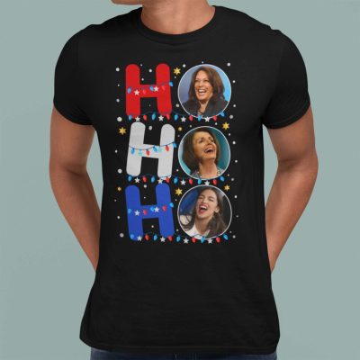 Alternative view of Ho Ho Ho Pelosi Kamala Harris Alexandria Ocasio Funny Political Christmas T-Shirt - V-Neck Shirt