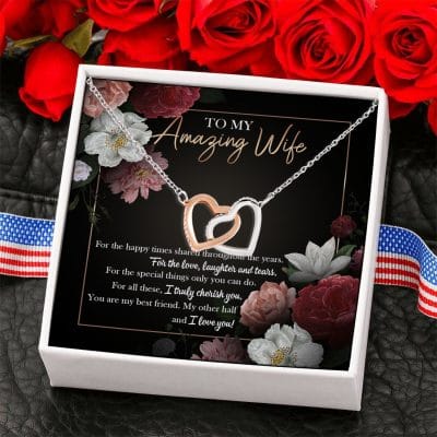 Alternative view of To My Amazing Wife I Love You Interlocking Hearts Pendant Necklace - Wife Necklace Jewelry Gifts From Husband