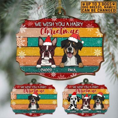 Personalized Dog Breeds We Wish You A Hairy Christmas Custom Shaped Wooden Christmas Ornament