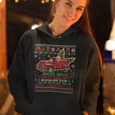 Alternative view of Jingle Joe Biden Santa Ugly Christmas Sweater Hoodie - Sweatshirt - Long Sleeve Shirt - Funny Political Shirt