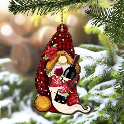 Alternative view of Gnome Holding Wine Decorative Custom Shaped Wooden Christmas Ornament Keepsake - Holiday Decoration Gifts