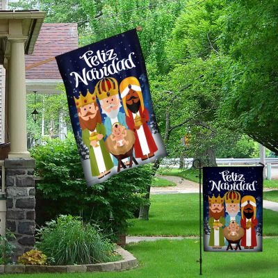 Alternative view of Feliz Navidad Nativity Three Kings Religious Christian Outdoor Indoor Garden Flag - House Flag - Wall Flag
