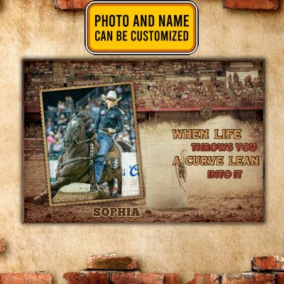 Personalized When Life Throws You Curve Lean Into It Barrel Racing Wrapped Framed Canvas Prints - Unframed Poster